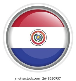 Paraguay Flag Button Icon Glossy Round National Emblem Vector Illustration