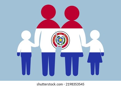 Paraguay flag with family concept, vector element, parent and kids holding hands, immigrant idea, happy family with Paraguay flag, flat design asset