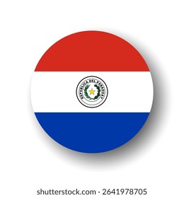 Paraguay flag - flat vector circle icon or badge with dropped shadow.