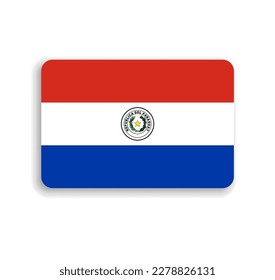 Paraguay flag - flat vector rectangle with rounded corners and dropped shadow.
