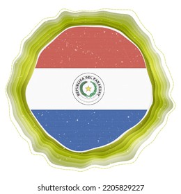 Paraguay flag in frame. Badge of the country. Layered circular sign around Paraguay flag. Neat vector illustration.