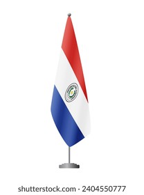 Paraguay Flaggenvorderseite auf Flaggenstand für offizielle Sitzungen, transparenter Hintergrund, Vektorgrafik