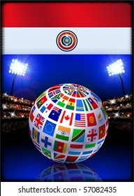 Paraguay Flag with Globe on Stadium Background Original Illustration