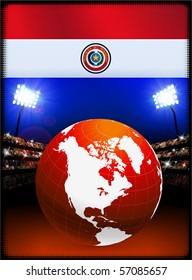 Bandeira do Paraguai com globo sobre fundo do estádio Ilustração original