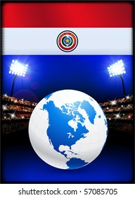 Bandera de Paraguay con el globo sobre el fondo del estadio Ilustración original