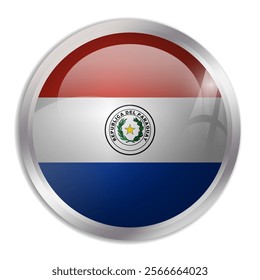 Paraguay flag - glossy circle button displays a colorful flag representing a country cultural identity and heritage. The essence of national pride and unity.