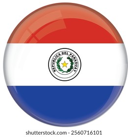 Paraguay flag with glossy rounded button for football team and national emblem