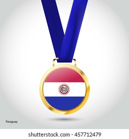 Paraguay Flag in gold Medal. Vector Illustration. RIO Olympic Game gold Medal. Vector Illustration