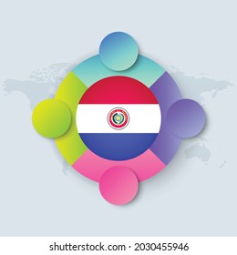 Paraguay  Flag with Infographic Design isolated on World map. Vector illustration.