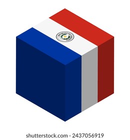 Paraguay flag - isometric 3D cube isolated on white background. Vector object.
