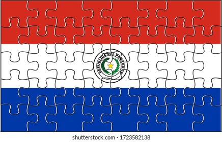 Paraguay Flag Jigsaw Puzzle. Vektorgrafik. 40 Stück Rätsel.