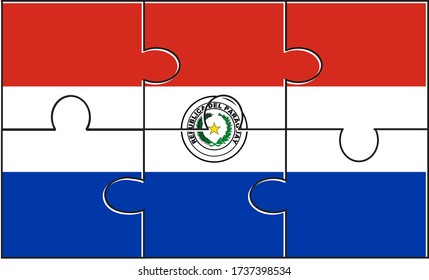 Paraguay Flag Jigsaw Puzzle. Vector illustration. 6 pieces of puzzles. Simple puzzles for kids.