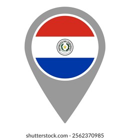 Paraguay flag location pin, flag application, Flag on Location Pin, graphic design, map pointer, vector illustration.