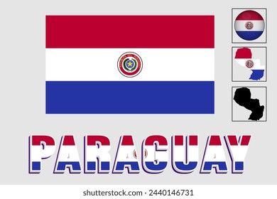 Paraguay flag and map in a vector graphic