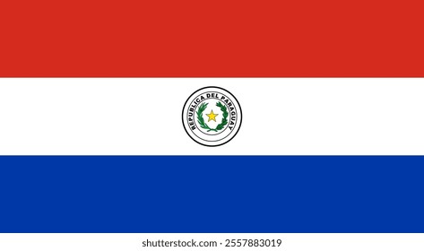 Paraguay flag obverse side. Official proportion. Correct colors. Vector illustration