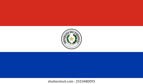 Paraguay flag in official colors, dimensions and aspect ratio. Vector flag symbolizing national pride, identity, heritage, patriotism and authority