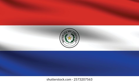 Paraguay flag official colors and proportion digital vector illustration. Pleated flag.