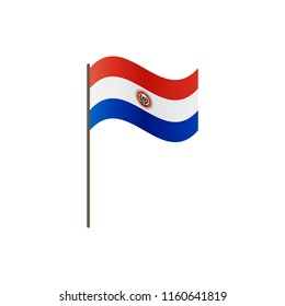 Paraguay flag on the flagpole. Official colors and proportion correctly. Waving of Paraguay flag on flagpole, vector illustration isolate