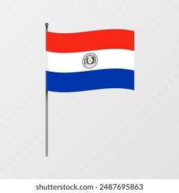 Bandera de Paraguay en asta de bandera. Ilustración vectorial.