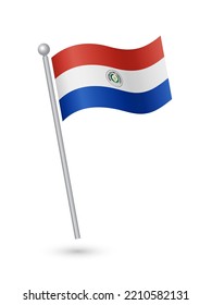 Paraguay flag on pole waving in the wind vector illustration