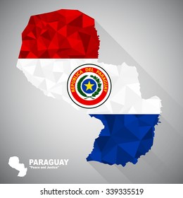 Paraguay flag overlay on Paraguay map with polygonal and long tail shadow style (EPS10 art vector)