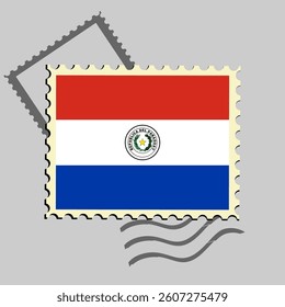 Paraguay flag postage stamp. Isolated vector illustration on grey post stamp background