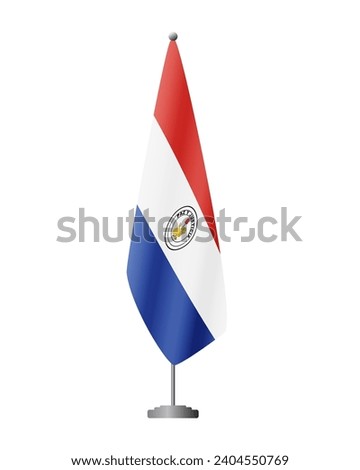 Paraguay flag reverse side on flag stand for official meetings, transparent background, vector