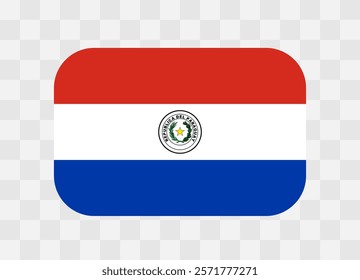 Paraguay flag - rounded rectangle colorful flag representing a country cultural identity and heritage. The essence of national pride and unity. Vector flag on transparent background.