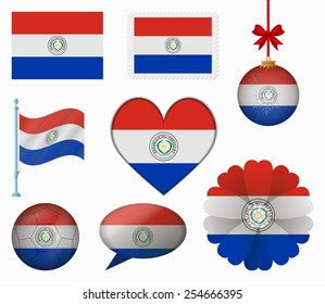 Paraguay flag set of 8 items vector