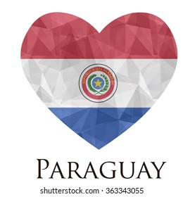 Paraguay flag shape heart in geometric rumpled triangular low poly origami style graphic illustration,mosaic polygonal style.Symbol of love to country.Retro or vintage style background.