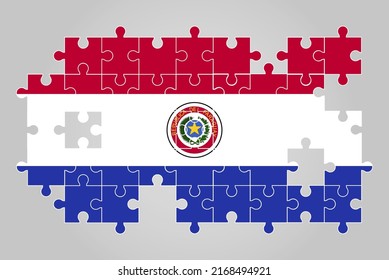 Paraguay flag shape of jigsaw puzzle vector, puzzle map, Paraguay flag for children and classroom, country logo asset, solve problem concept, flat design