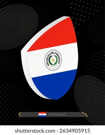 Paraguay Flag Shield icon in 3D on Dark Modern Abstract Rugby Background. Perfect for sports events, heritage themes, national celebrations, and patriotic designs.