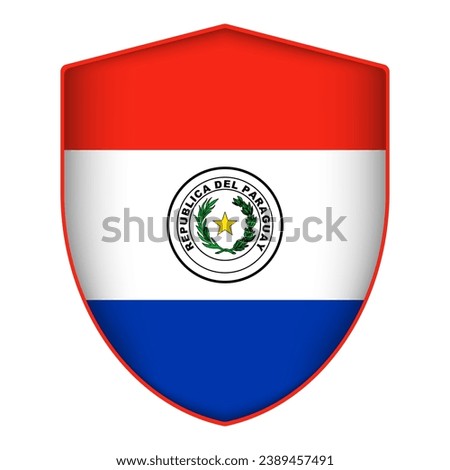 Paraguay flag in shield shape. Vector illustration.