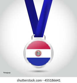 Paraguay Flag in Silver Medal. Vector Illustration. RIO Olympic Game silver Medal. Vector Illustration