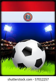 Paraguay Flag with Soccer Ball on Stadium Background Original Illustration