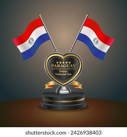 Paraguay flag in a stand on table. Vector Illustration