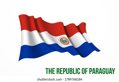 Paraguay flag state symbol isolated on background national banner. Greeting card National Independence Day of the Republic of Paraguay. Illustration banner with realistic state flag.