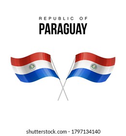 Paraguay flag state symbol isolated on background national banner. Greeting card National Independence Day of the Republic of Paraguay. Illustration banner with realistic state flag.