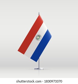 Paraguay flag state symbol isolated on background national banner. Greeting card National Independence Day of the Republic of Paraguay. Illustration banner with realistic state flag.