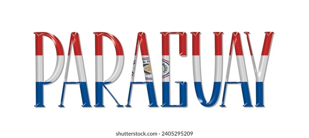 PARAGUAY flag text font, 3D PARAGUAY flag colorful background, PARAGUAY flag vector illustration