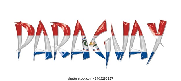 PARAGUAY flag text font, 3D PARAGUAY flag colorful background, PARAGUAY flag vector illustration