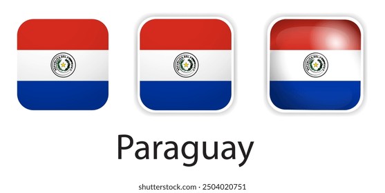 Paraguay flag vector icons set in the shape of rounded square