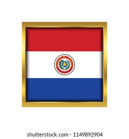 Paraguay Flag Vector Square Icon - Illustration, Flag of Paraguay. Abstract concept, icon,golden square, button. Raster illustration on white background.