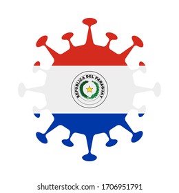 Paraguay flag in virus shape, symbolizing COVID-19 pandemic. Vector illustration.