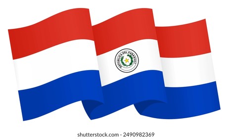 Onda de la bandera de Paraguay aislada en png o Ilustración vectorial de fondo transparente.