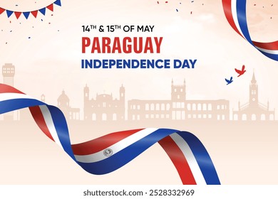 Paraguay-Flagge auf Skyline-Hintergrund. Independence Day Concept Design Vektorgrafik.