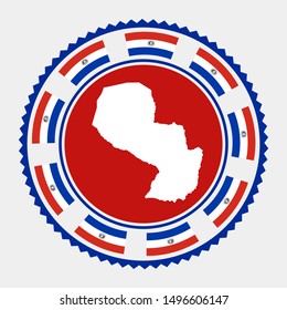 Paraguay flat stamp. Round logo with map and flag of Paraguay. Vector illustration.
