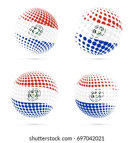 Paraguay halftone flag set patriotic vector design. 3D halftone sphere in national flag colors isolated on white background.