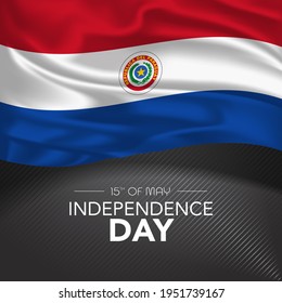 Paraguay happy independence day greeting card, banner, vector illustration. Paraguayan memorial holiday 15th of May  design element with realistic flag with stripes, square format