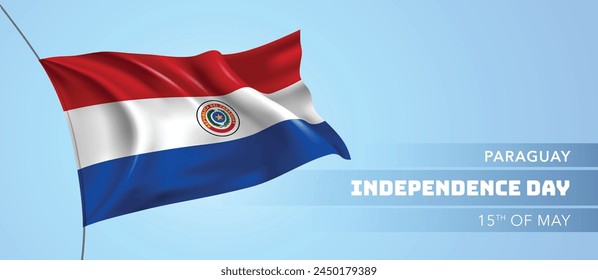Paraguay happy independence day greeting card, banner vector illustration. Paraguayan national holiday 15th of May design element with 3D flag